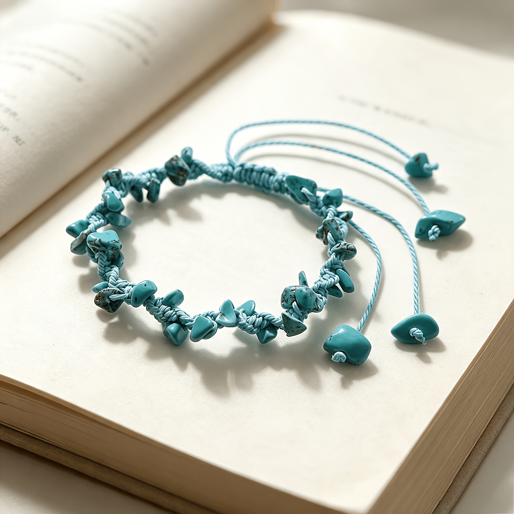 Unisex Ocean Style Blue Irregular Pebble Handwoven Rope Bracelet